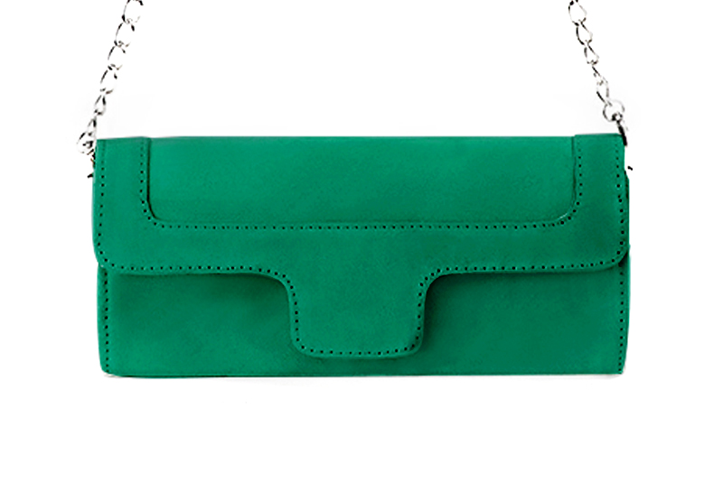 Dress clutch for wedding and parties in emerald green leather - Profile view